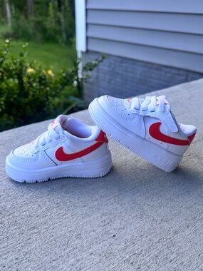 NWT Nike White Toddler Air Force Ones with Orange Swoosh (Size 3C)